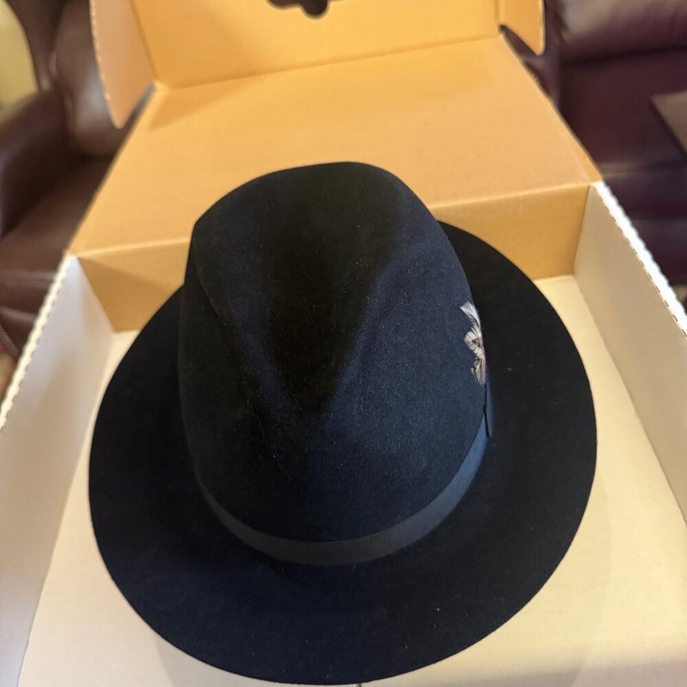 MENS BLACK CHURCHILL LTD HAT SIZE 7-3/8 GENTLY WORN